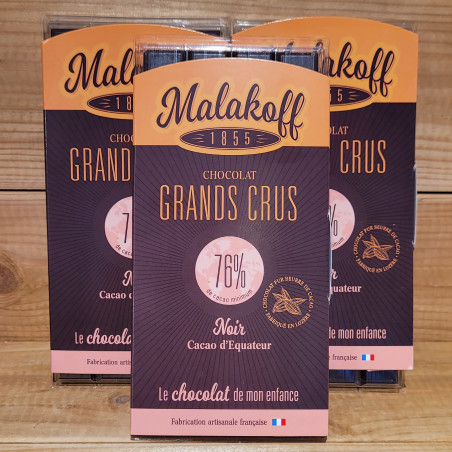 Tablette chocolat noir cacao d'Equateur 76% - Malakoff