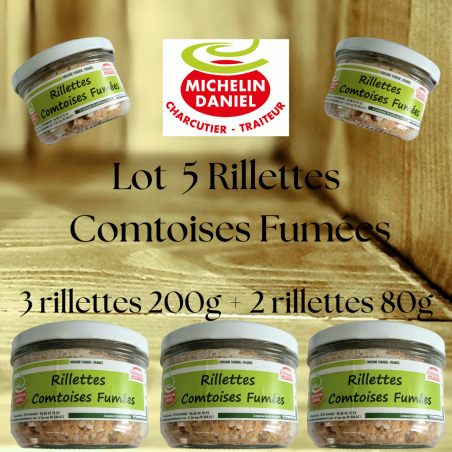Lot 5 rillettes comtoises fumées - 3x200g + 2x80g